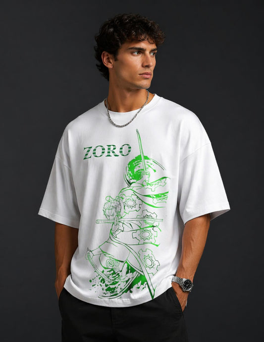 ZORO Oversized Graphic T-Shirt | Anime Streetwear Tee (White & Green)